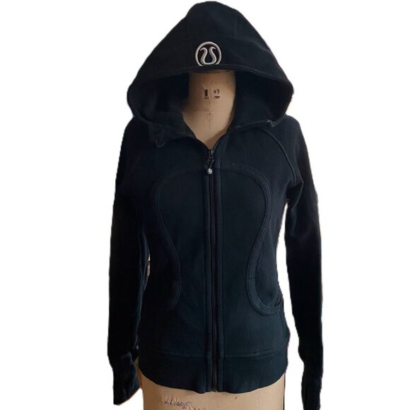 Lululemon cotton blend black and white Scuba jacket with hood, 8, Y2K - Picture 3 of 16